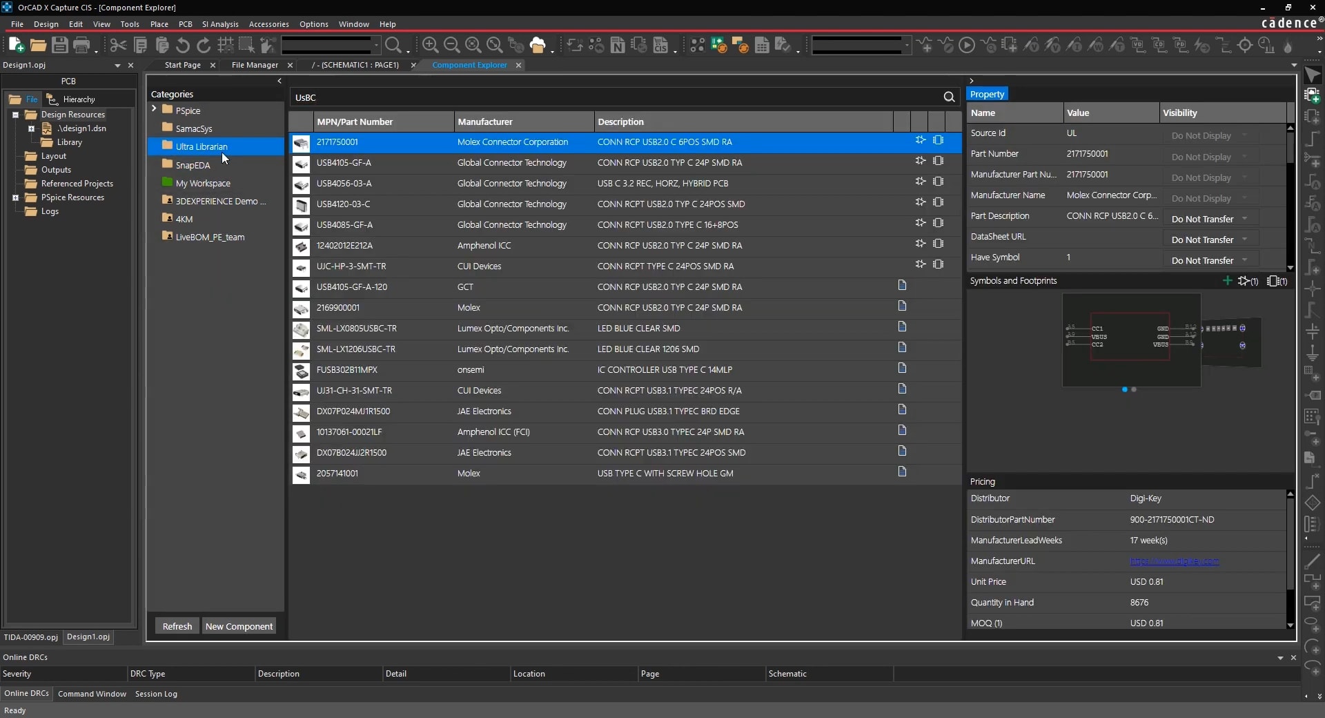 Screenshot of the OrCAD library providers menu