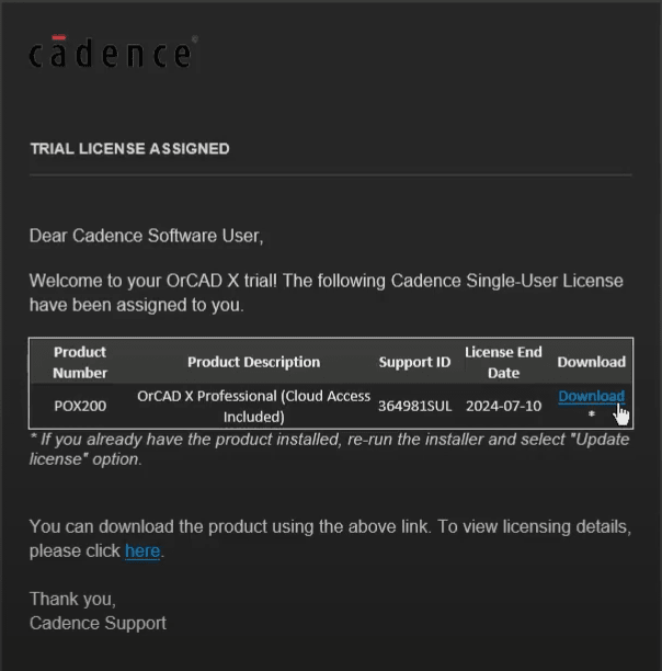 Clicking the link in the email will proceed to download an executable.