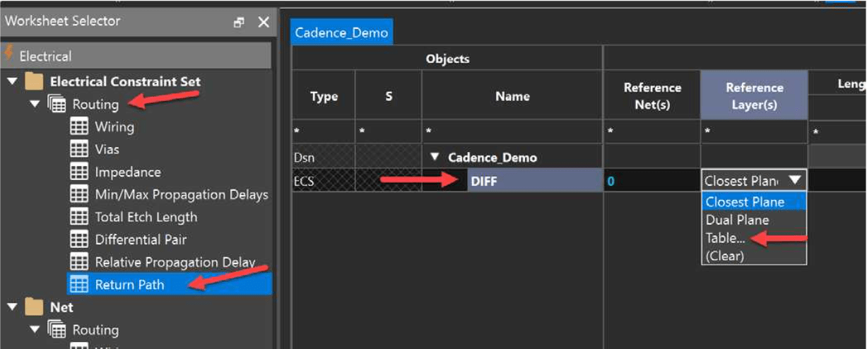 Setting up reference layers for return path