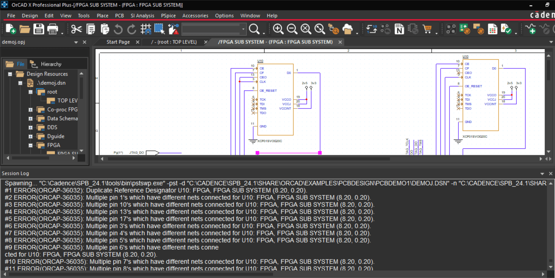 View of the Session Log in OrCAD X Capture.
