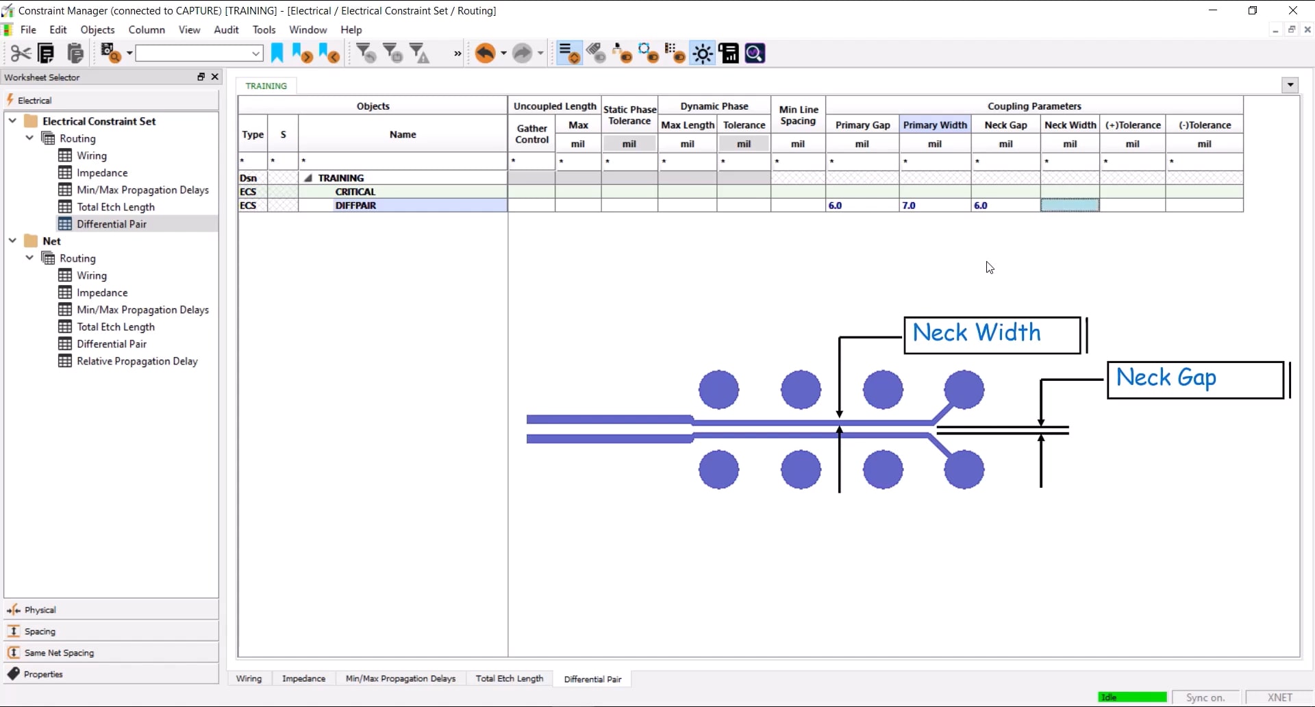 The OrCAD X constraint manager allows for easy length matching of differential pairs.