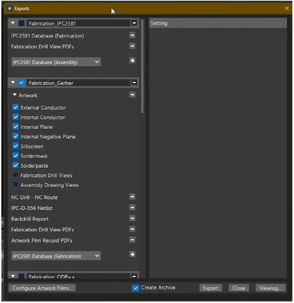 Manufacturing export window in OrCAD X