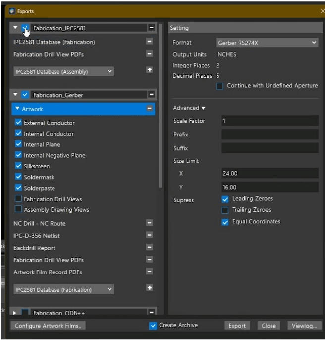 Advanced manufacturing outputs in OrCAD X include IPC2581