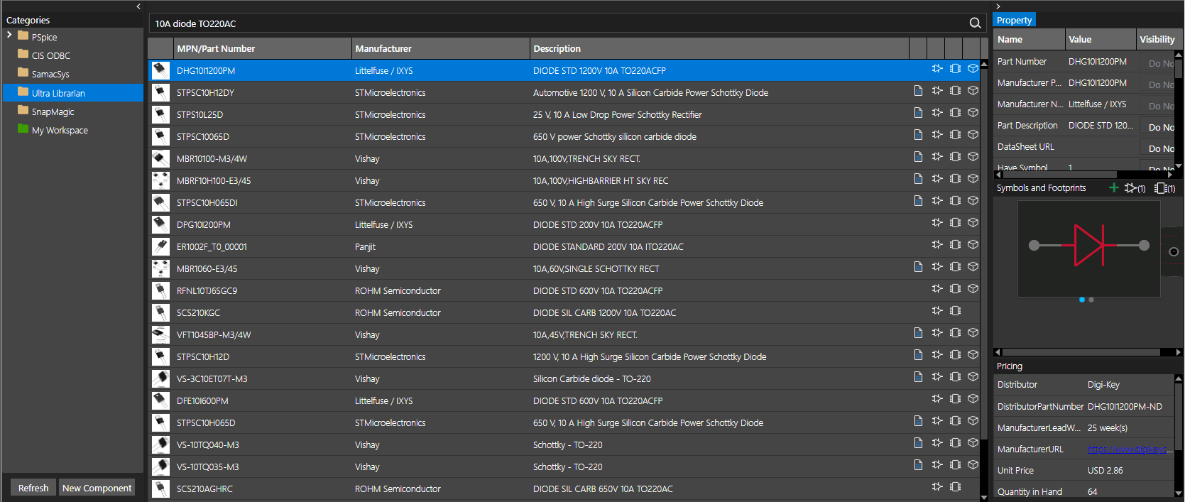 Component Explorer window in OrCAD X