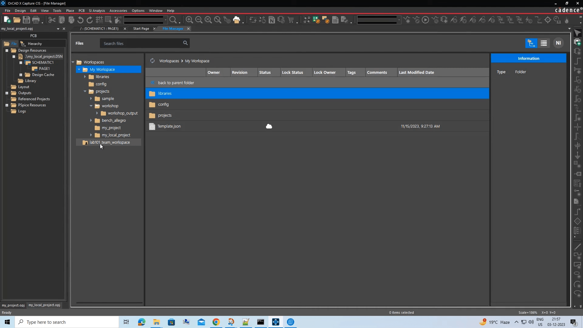 Local design libraries database in OrCAD X