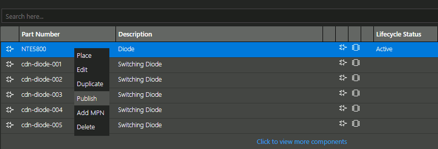 Select component to publish to workspace