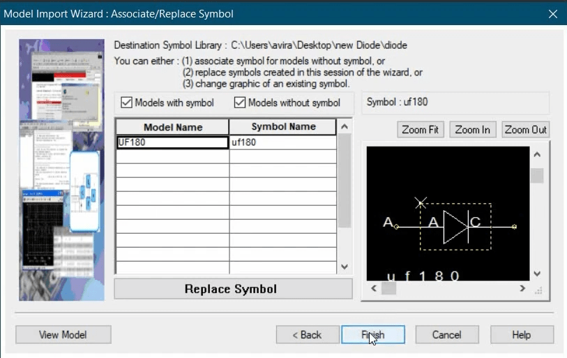 Link symbol to model with the model import wizard