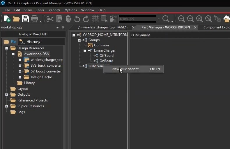 Setting a new BOM variant