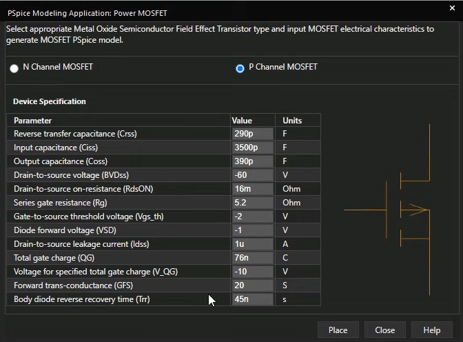Change your simulated MOSFET key electrical characteristics