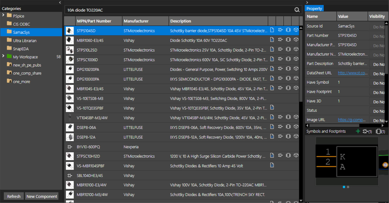  OrCAD X Component Explorer window accessing SamacSys components