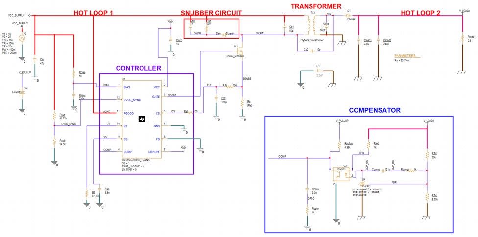 OrCAD X Capture schematic for a DC-DC non-isolated flyback converter 