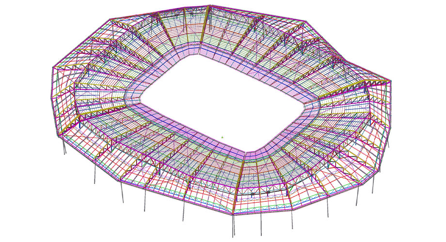 Tekla Structures 3D model of the Groupama Stadium steel structure