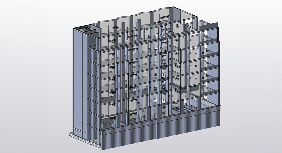 A screenshot from Tekla Structural Designer showing Stephenson Way in its model form.