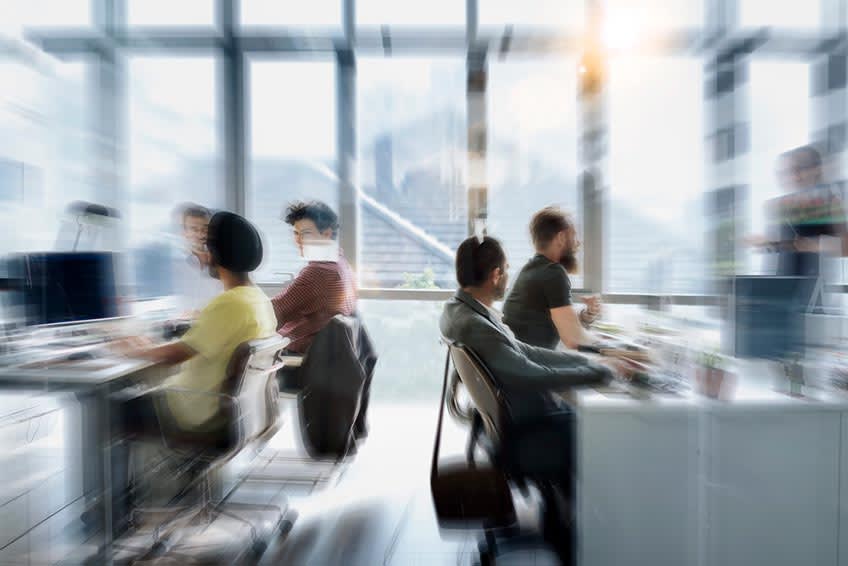 Office workers in hybrid setting