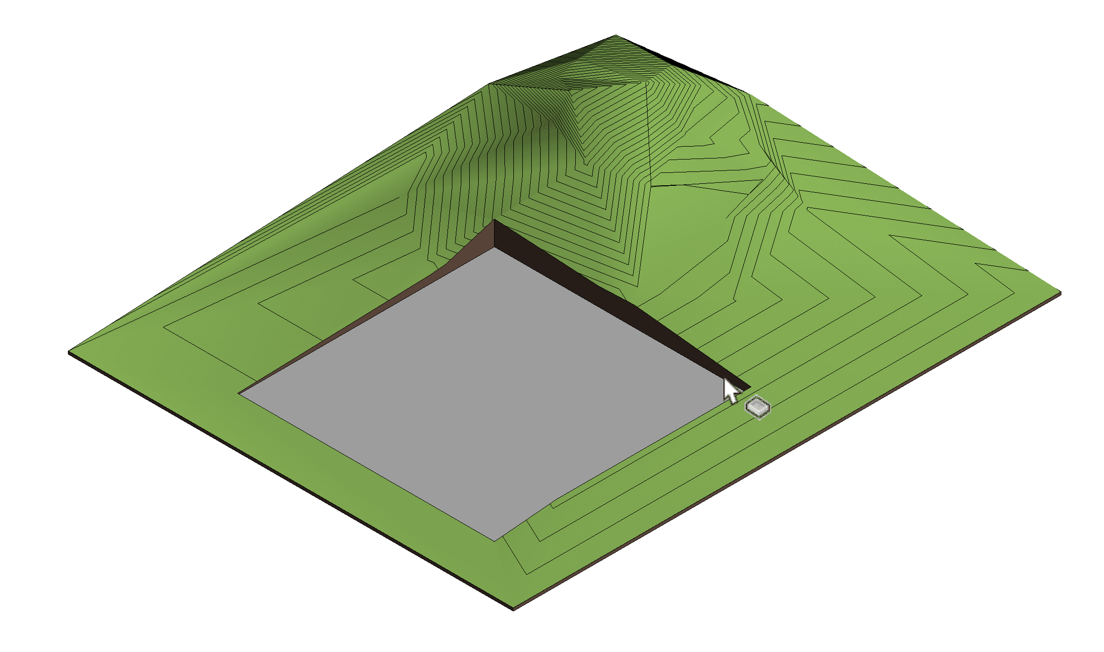 A green hill with a rectangular objectDescription automatically generated with medium confidence