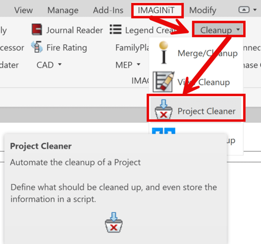 IMAGINiT Utilities for Revit: Project Cleaner