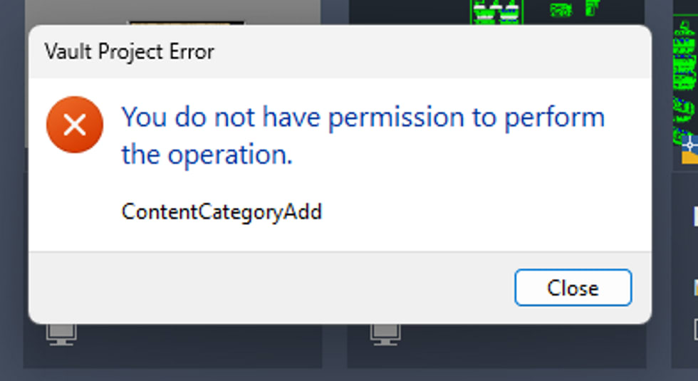 Vault Permissions Error in Plant 3D