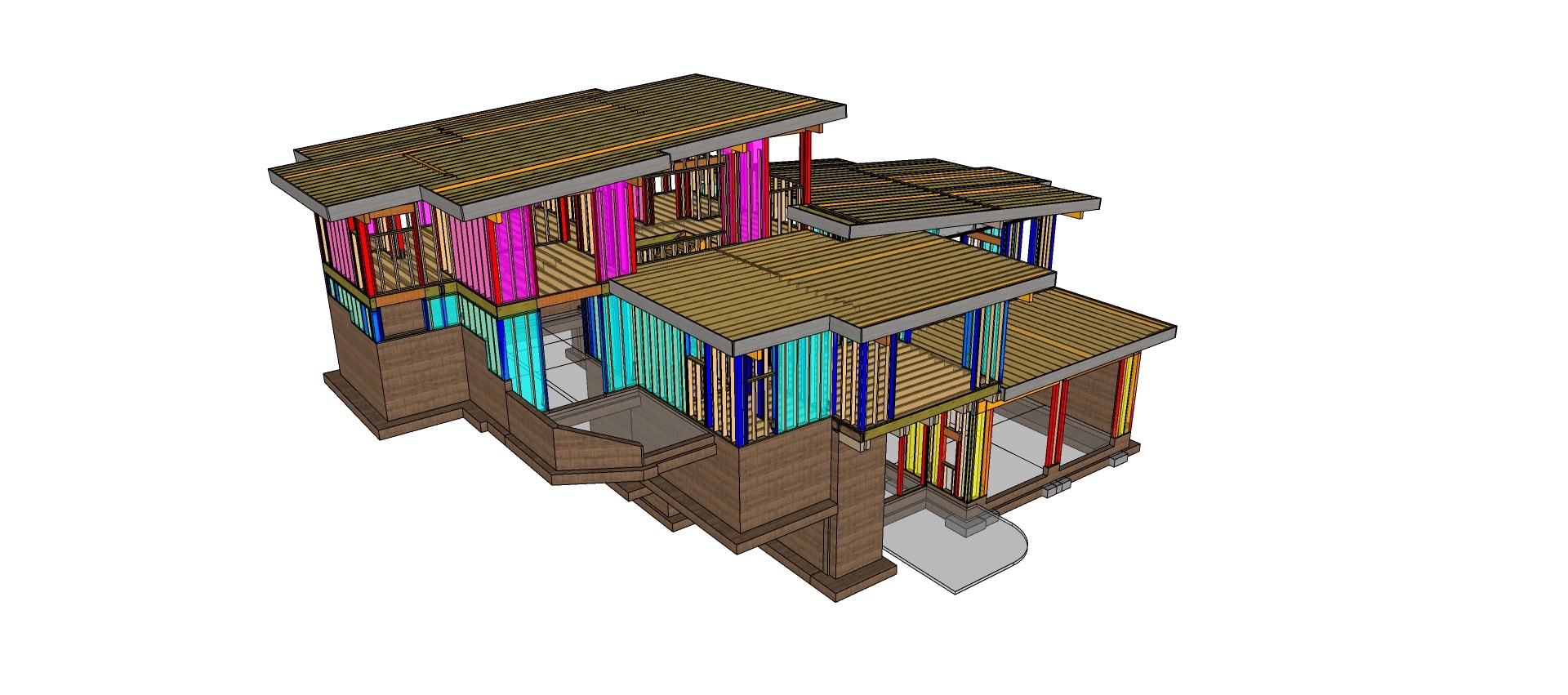 Screenshot of the architectural model showing the structural engineering components in place in SketchUp