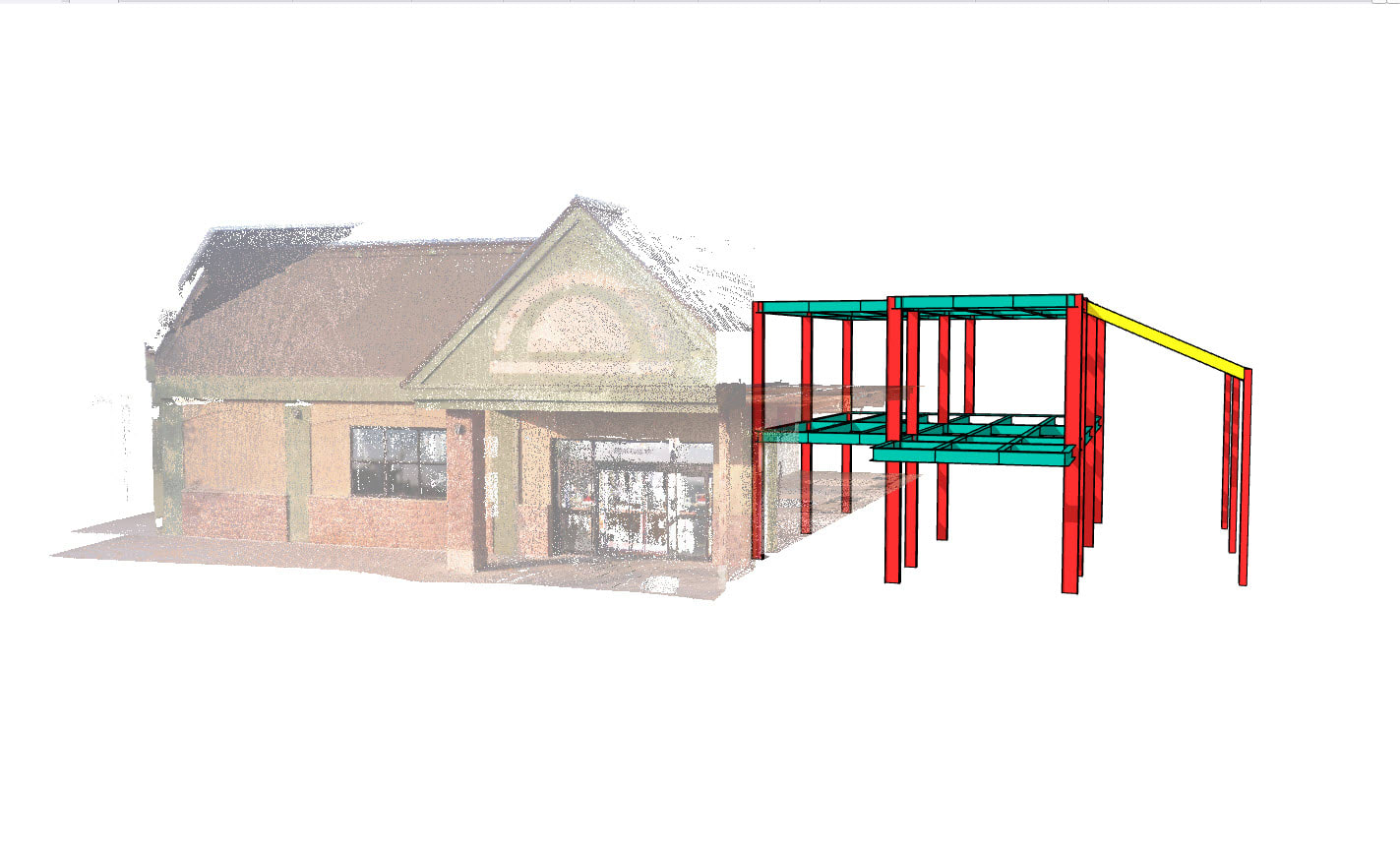 image of an IFC imported into SketchUp with a point cloud scan. 