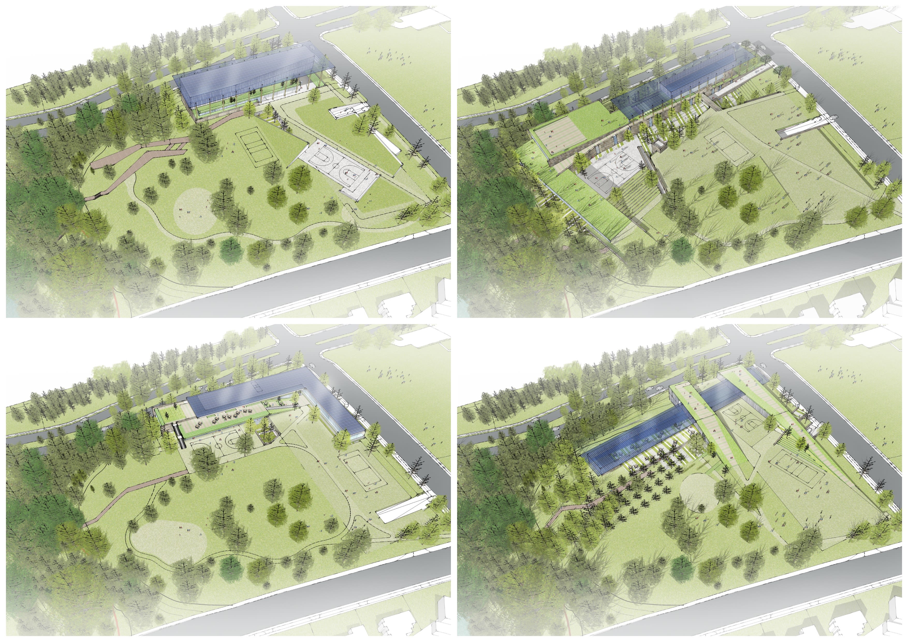 Collage of four images showing the different design schemes Andres presented