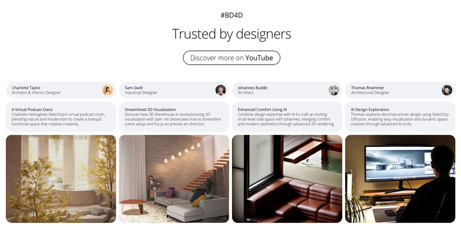 screenshot of BD4D website showcasing the work of different designers