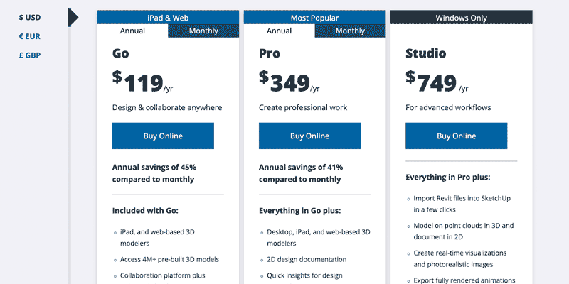 GIF showing the change in pricing for different subscription offerings