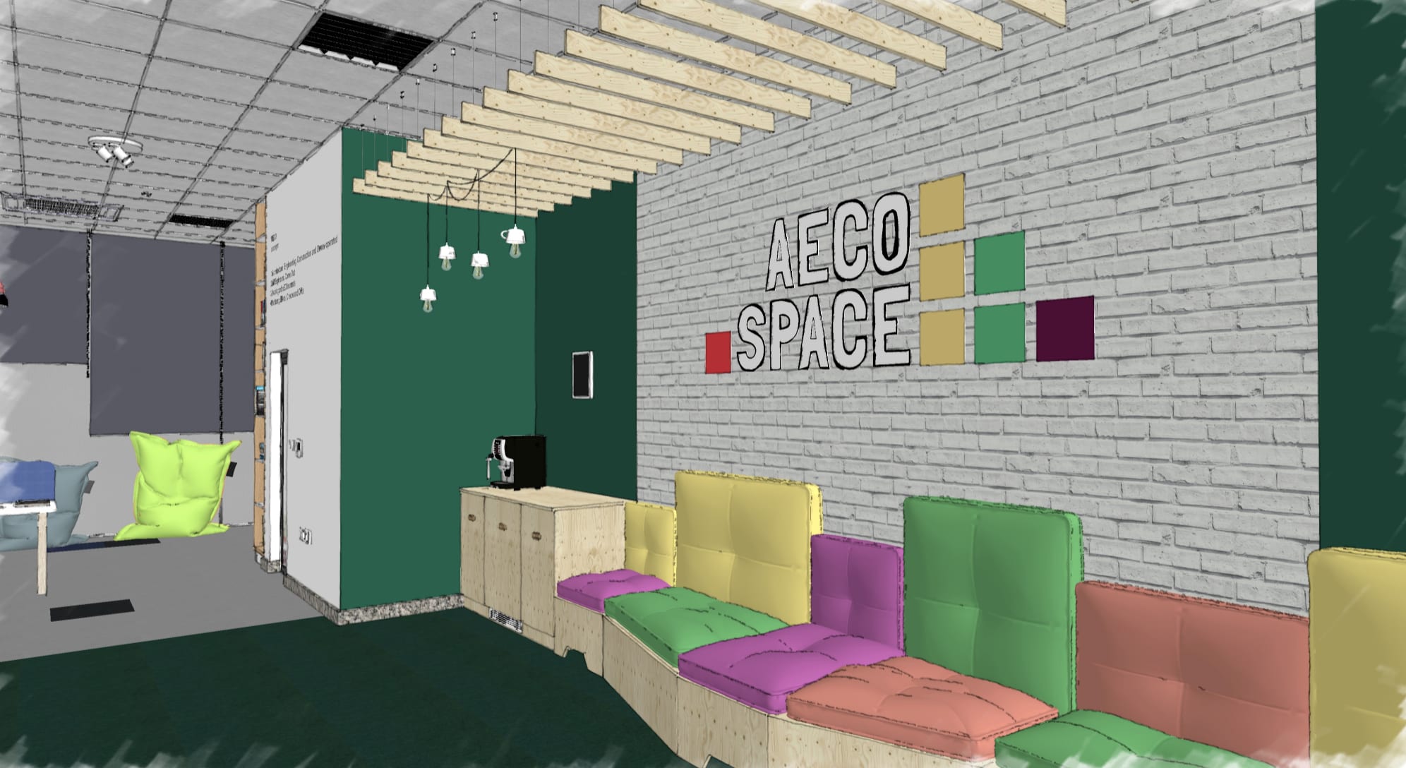 render in SketchUp of office space