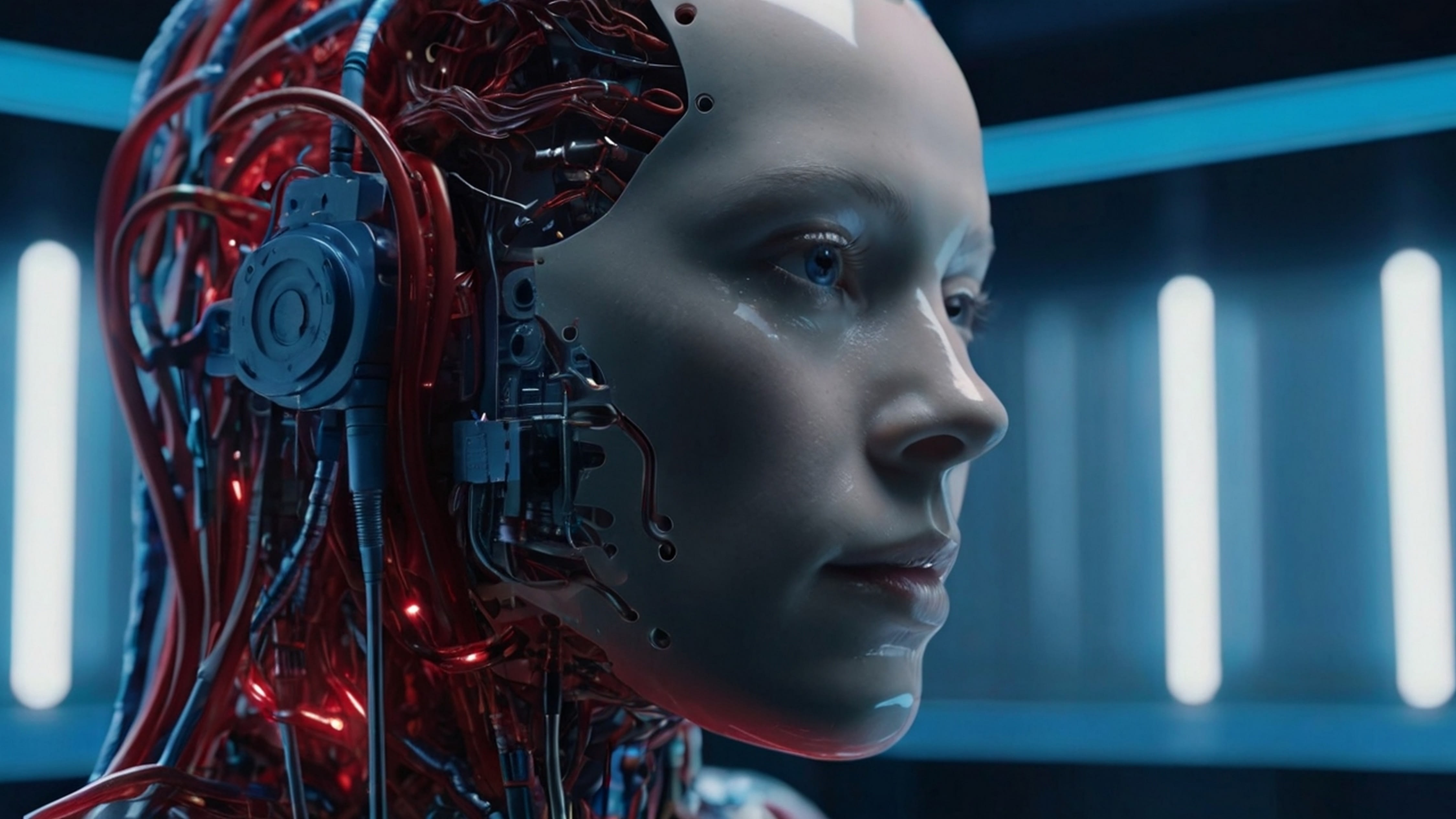 Source: Евгения Жигалкина/stock.adobe.com; generated with AI AI head surrounded by glowing red wires, set against a blue background.