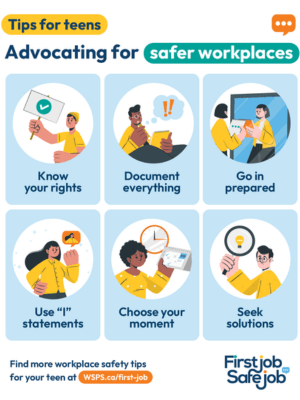 Infographic image of safety tips for young workers.