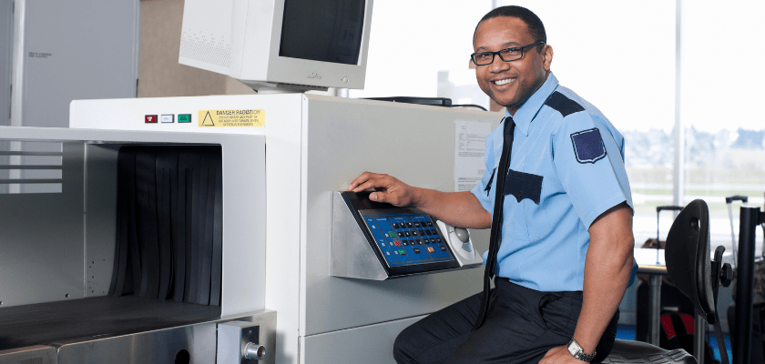 Airport Security Check Point with Guard.