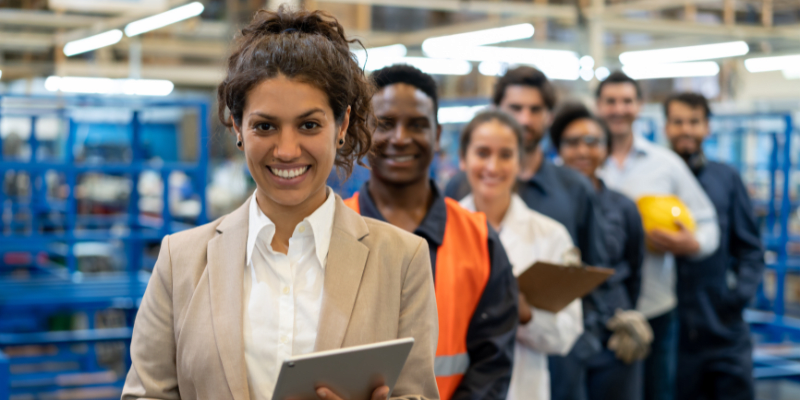 A group of employees in a workplace.
