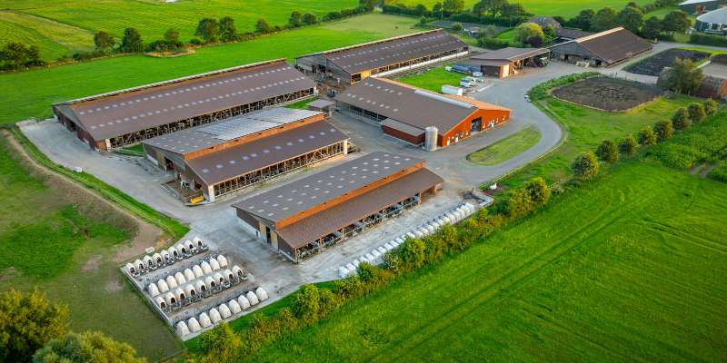 Aerial view of a modern farm.