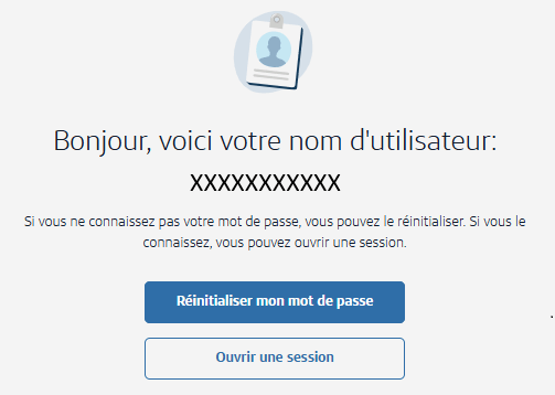 Votre nom d&rsquo;utilisateur actuel avec les options pour le r&eacute;initialiser ou ouvrir une session dans votre compte.