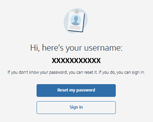 Your current username with options to reset it or sign in to your account.