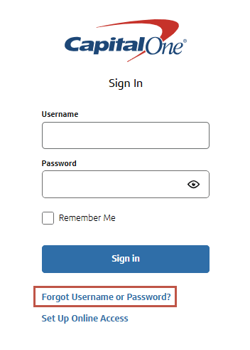 Capital One Canada online banking sign-in screen