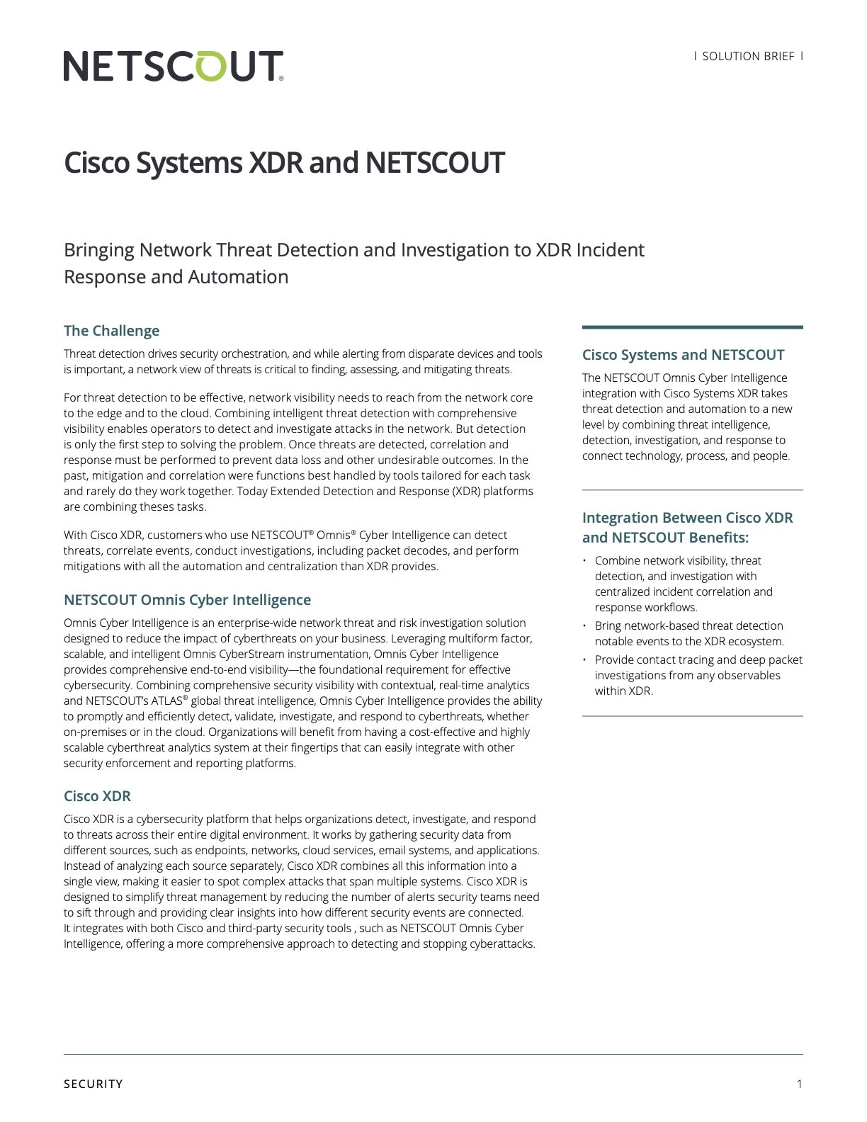 Cisco Systems XDR and NETSCOUT