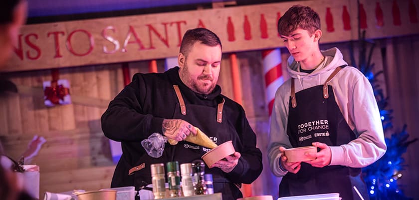 Chefs preparing food at the Diners Club Cooking Show during the 2024 EU Advent Festival in Zagreb, Croatia.