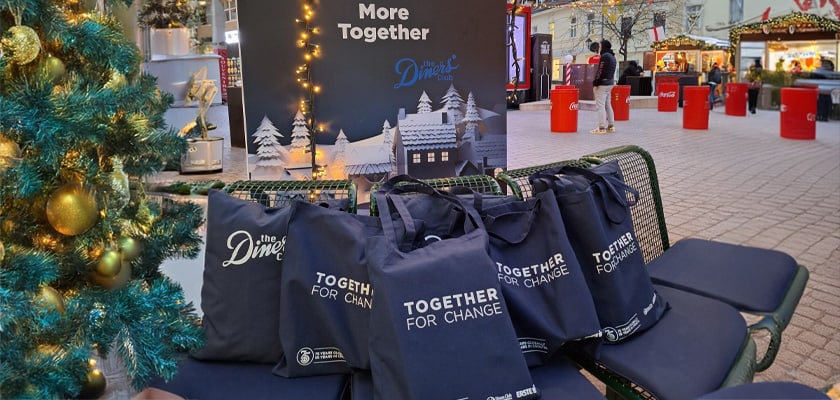 Together for Change charity gift bags at the 2024 EU Advent Festival in Zagreb, Croatia.