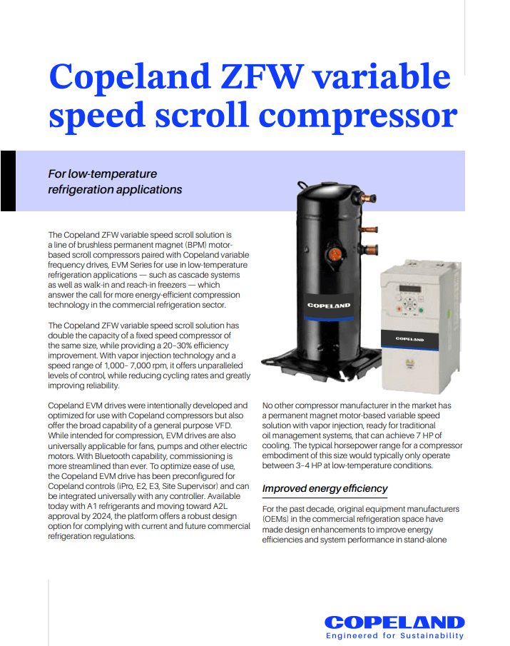 Copeland ZFW variable speed scroll compressor