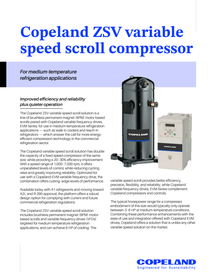 Copeland ZSV variable speed scroll compressor
