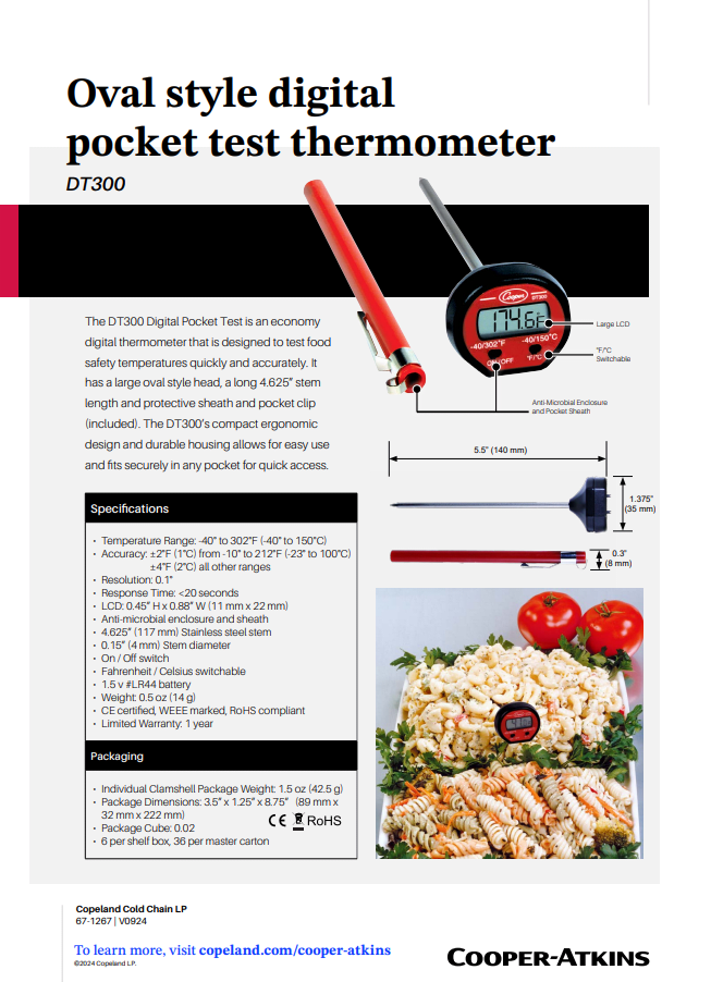 DT300 Oval Style Digital Pocket Test Thermometer 67-1267
