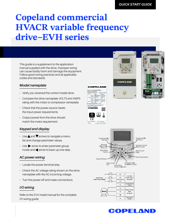 Quick Start Guide: EVH Series, Copeland Variable Frequency Drives