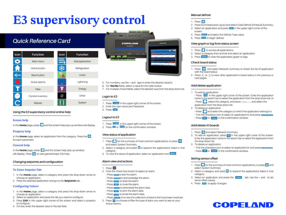 E3 Supervisory Control Quick Reference Card