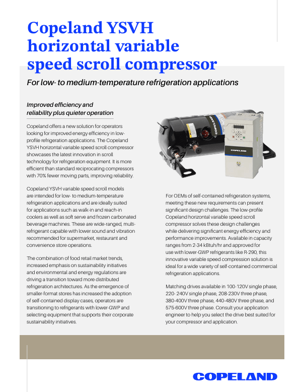 Copeland YSVH horizontal variable speed scroll compressor