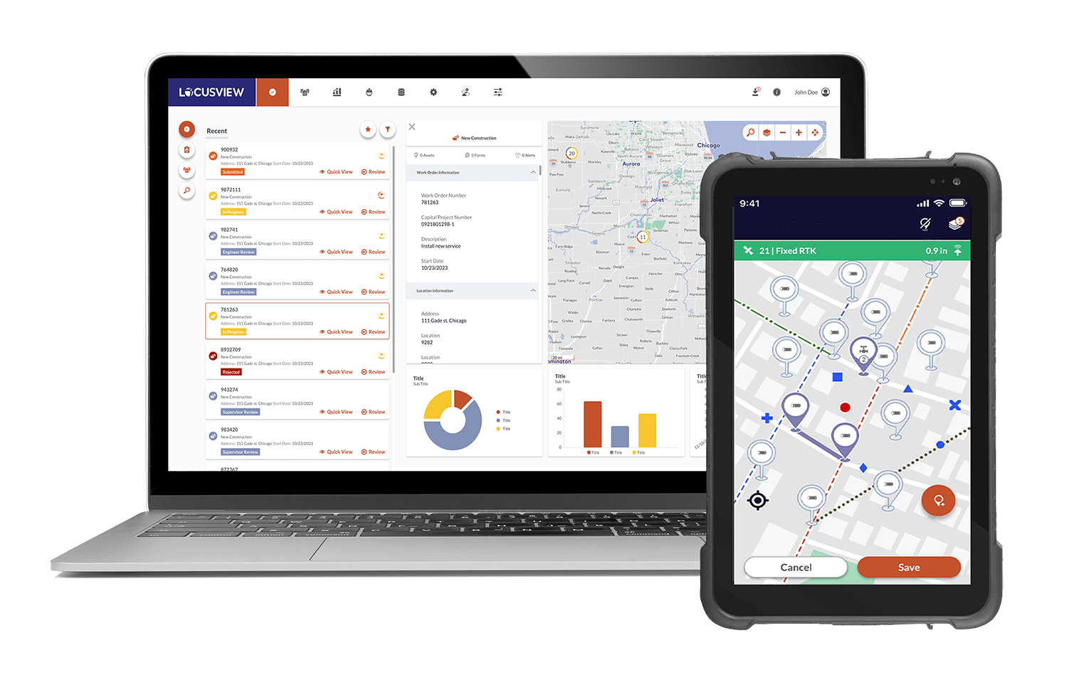 Locusview mobile & web app on a phone and tablet