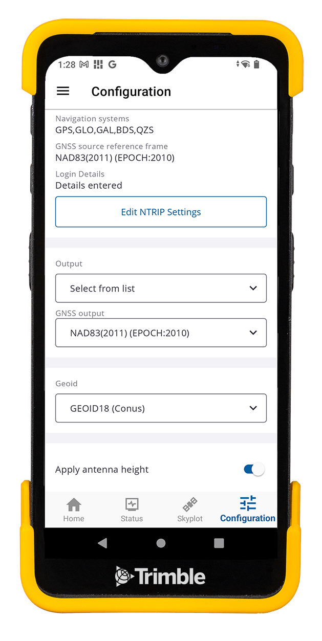 Device showing Trimble Mobile Manager on screen