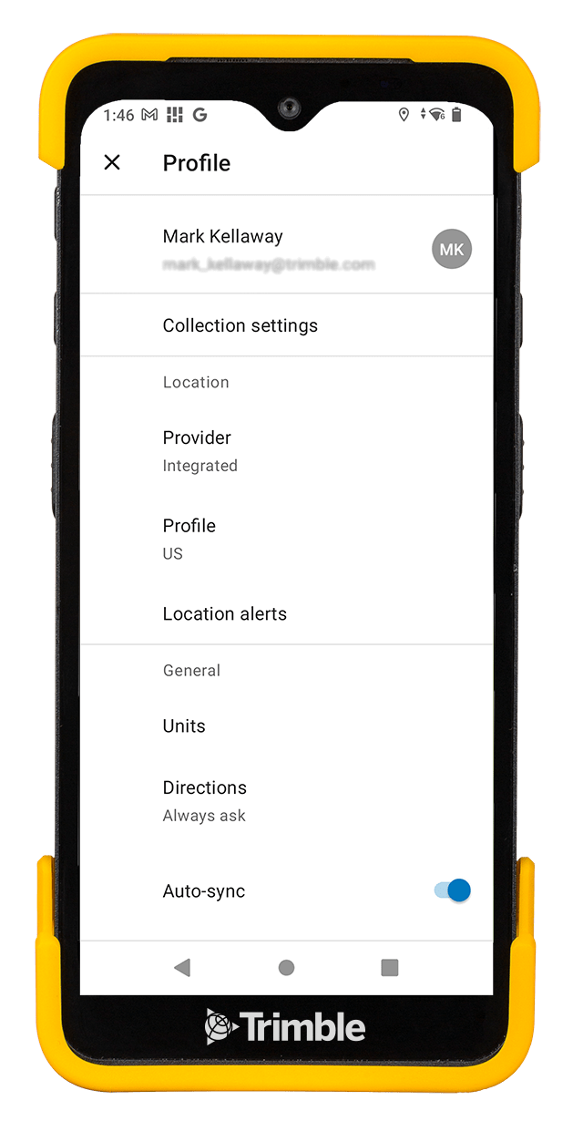 Device showing Trimble Mobile Manager on screen