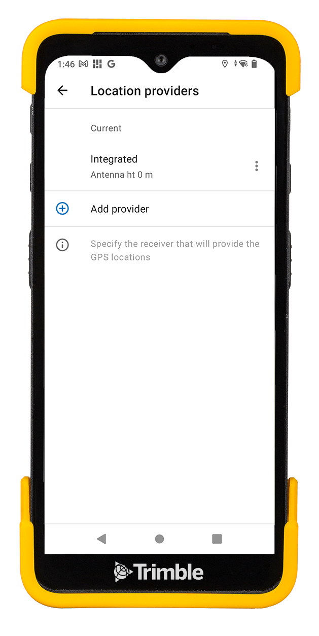 Device showing Trimble Mobile Manager on screen