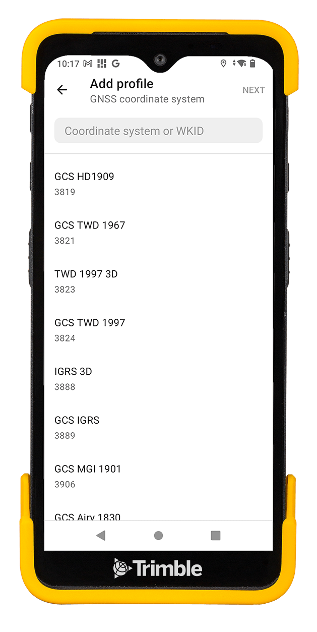 Device showing Trimble Mobile Manager on screen