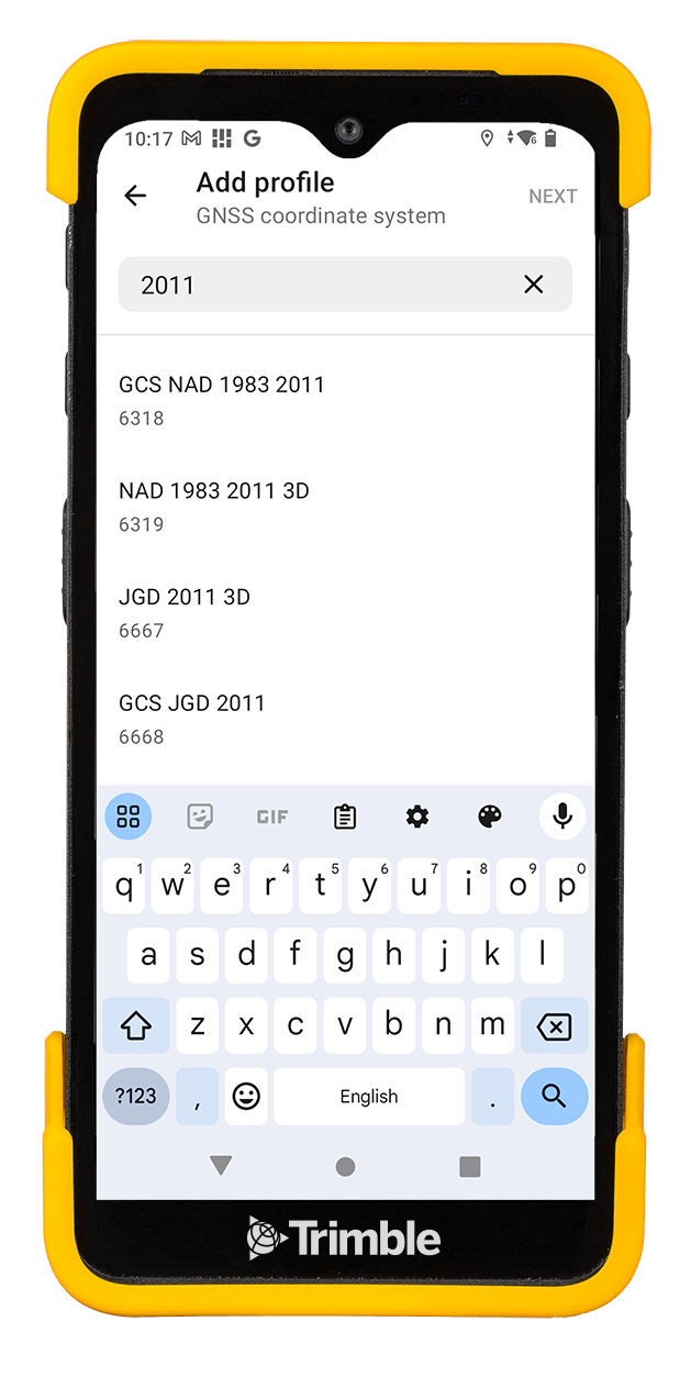 Device showing Trimble Mobile Manager on screen